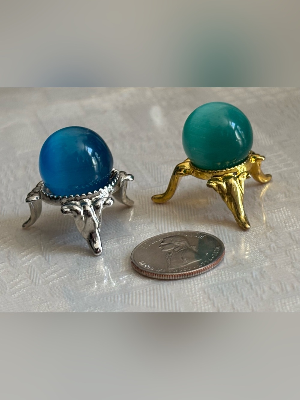 Mini cat eye natural spheres on metal stands, NEW